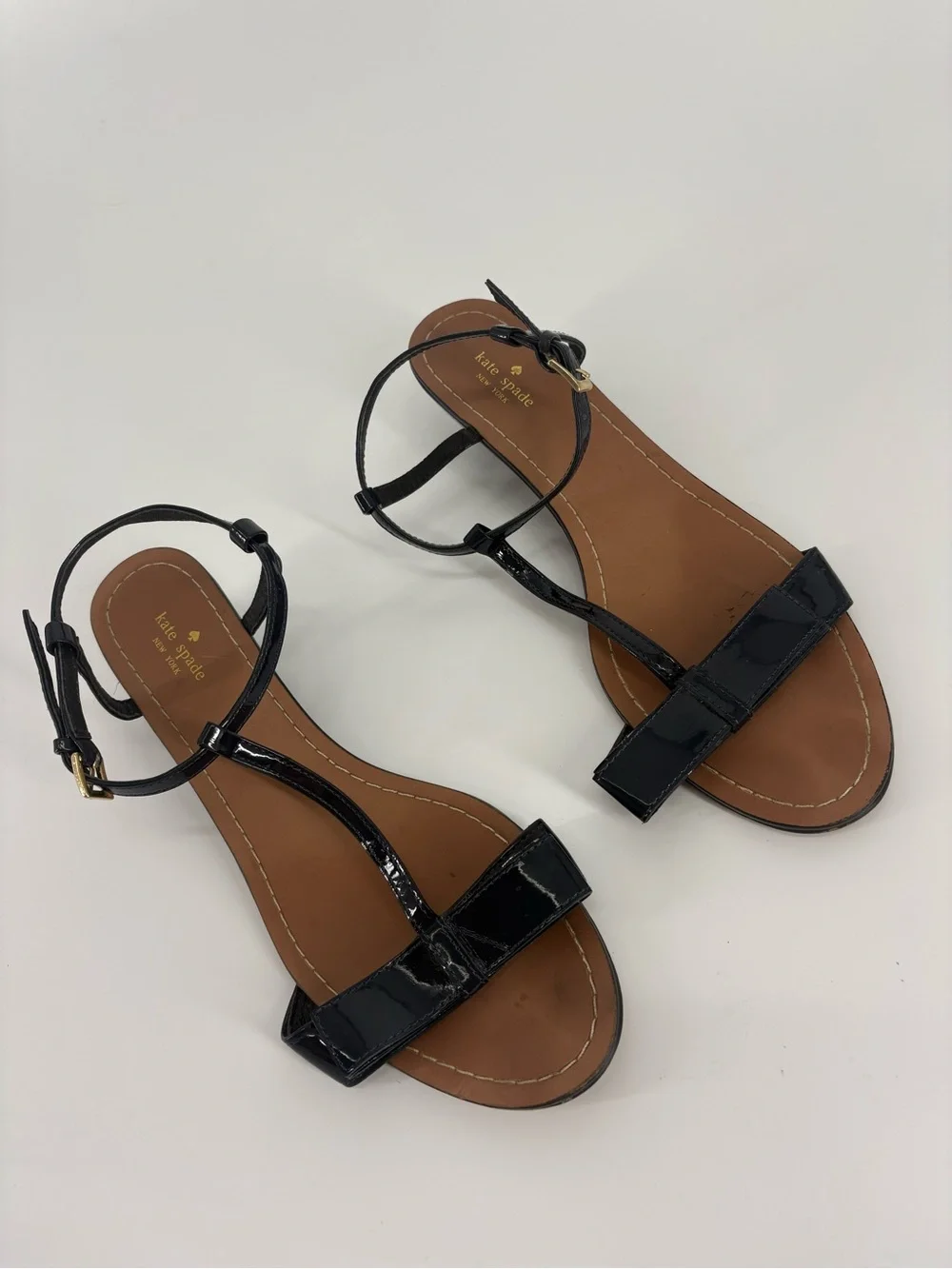 kate spade Navy Blue Patent T-Strap Sandals